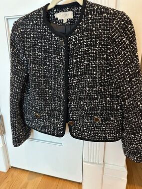 Hobbs Black & White Tweed Collarless Jacket
